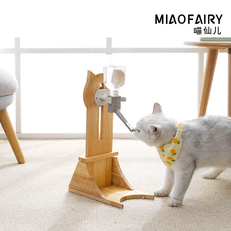 Meow Fairy Cat Drinking Water pet Drinking water to feed water solid wood frame kitty Puppy water dispenser Hanging kettle drinking water dispenser