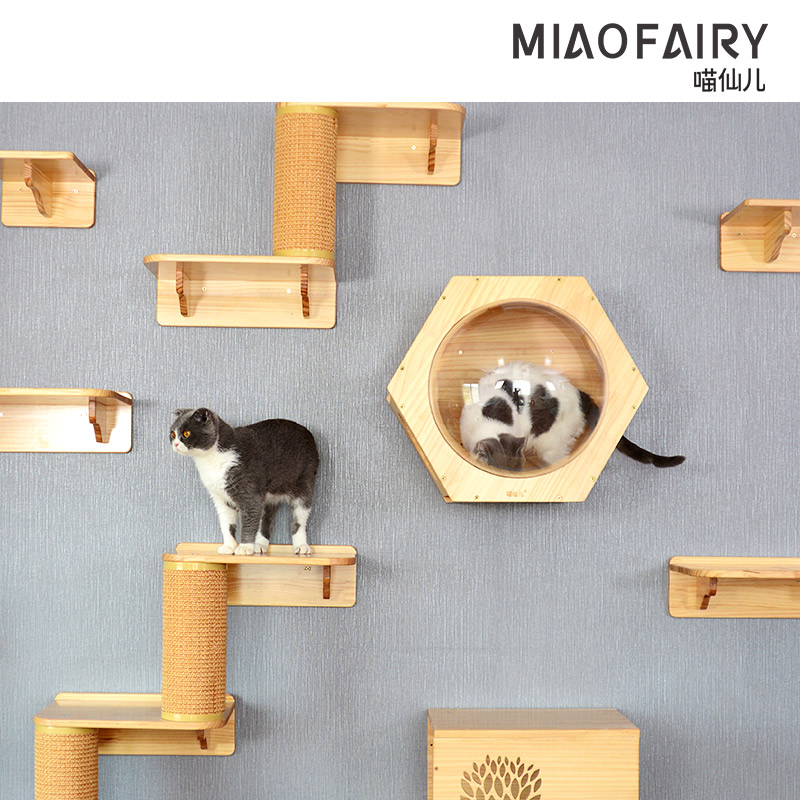 Meow Fairy Cat Climbing Rack Wall-Style Hops Solid Wood Soft Ladder Space Cabin Cat-Nest Cat-Wall-mounted Cat Wall Cat Toy