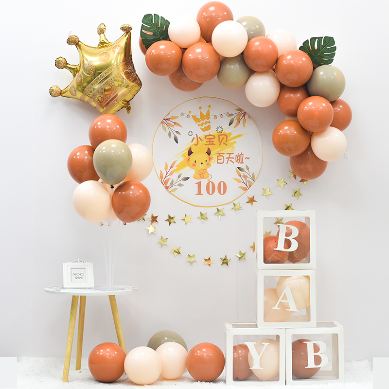 Male and female baby white 100 days and 100 days banquet scene decoration balloon package Background wall 100 days anniversary