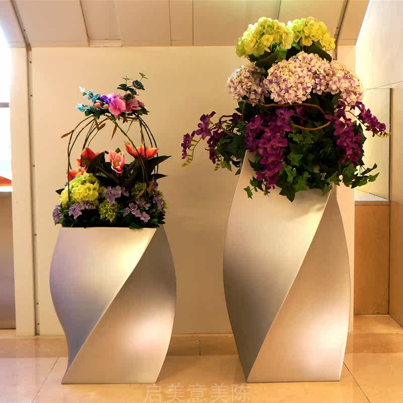 Mall Flower Pot Florator Combo Hotel Hall Decoration Beauty Chen Landscaped Square Flower Bowl Glass Fiber Large Vase Custom