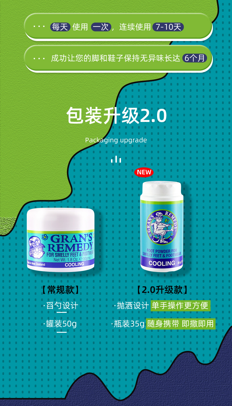 GRANS REMEDY 新西兰老奶奶 摇摇瓶臭脚粉 35g 3味型可选 图6