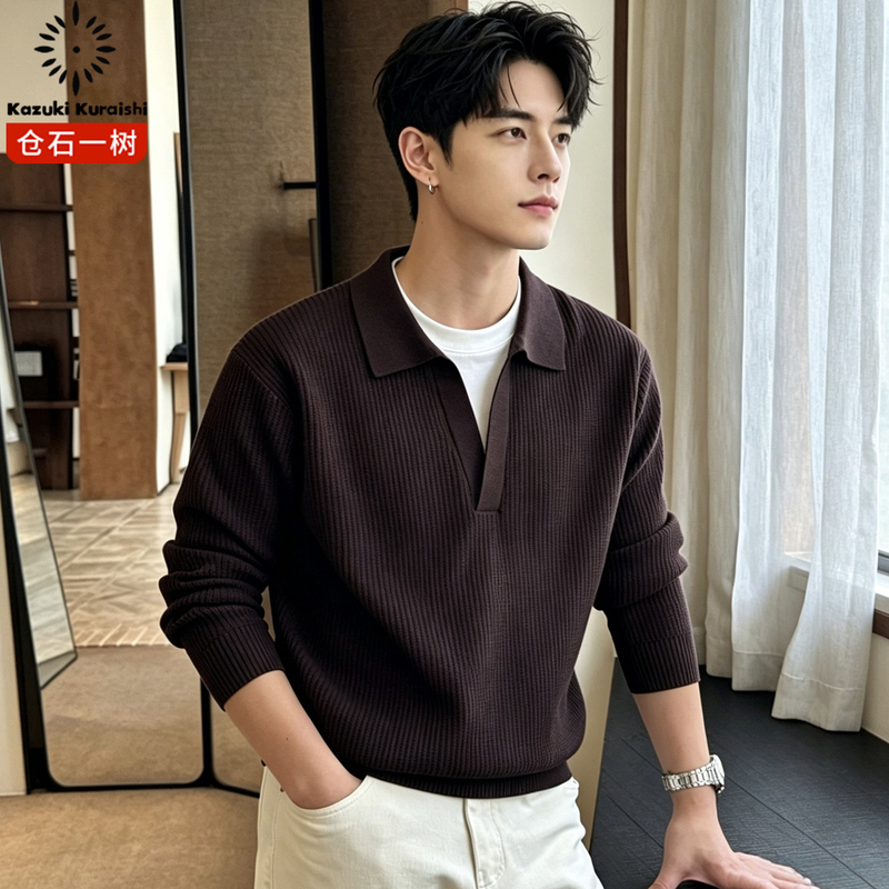 Kangshi Yishu Two-In-One Knit Sweater for Men, Autumn and Winter, Old Money Waffle Texture, Relaxed Casual Polo Shirt Sweater Kangshi Yishu Two-In-One Knit Sweater for Men, Autumn and Winter, Old Money Waffle Texture, Relaxed Casual Polo Shirt Sweater
