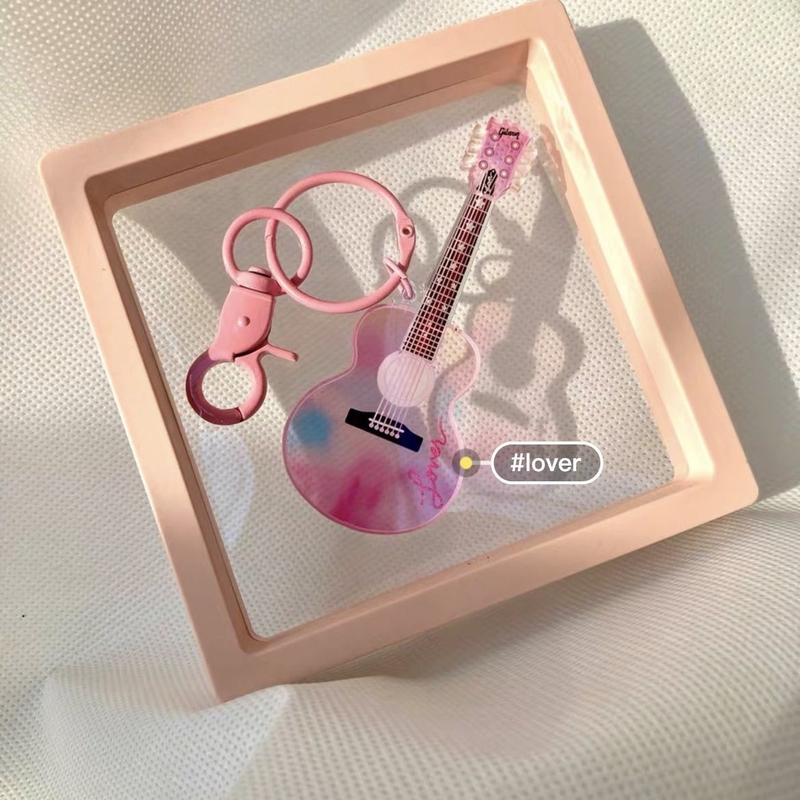 Taylor Swift's "Lover" LAOSHU Same Style Pink Guitar Acrylic Transparent Pendant Backpack Keychain Collectible Gift for Friends