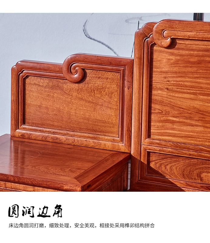 Kết hợp giường gỗ hồng mộc Miến Điện phòng ngủ Trung Quốc gỗ đôi giường đôi 1,8 m trái cây lớn bằng gỗ hồng mộc - Giường