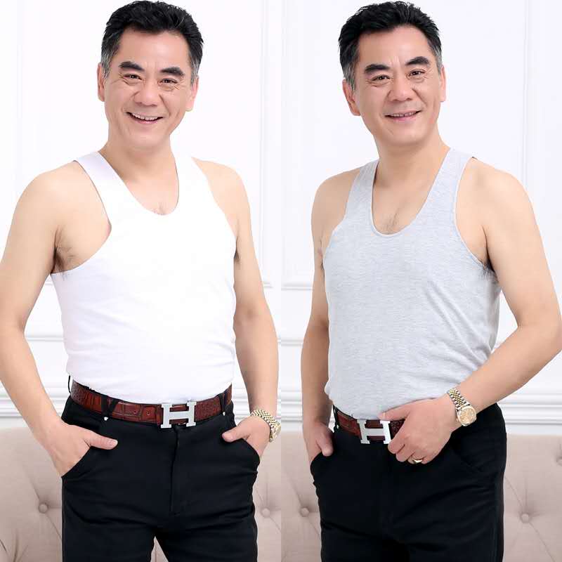 Medium-aged pure cotton vest men's summer large size cross bar loose harness slats bottom sweatshirt elderly lingerie dad dress