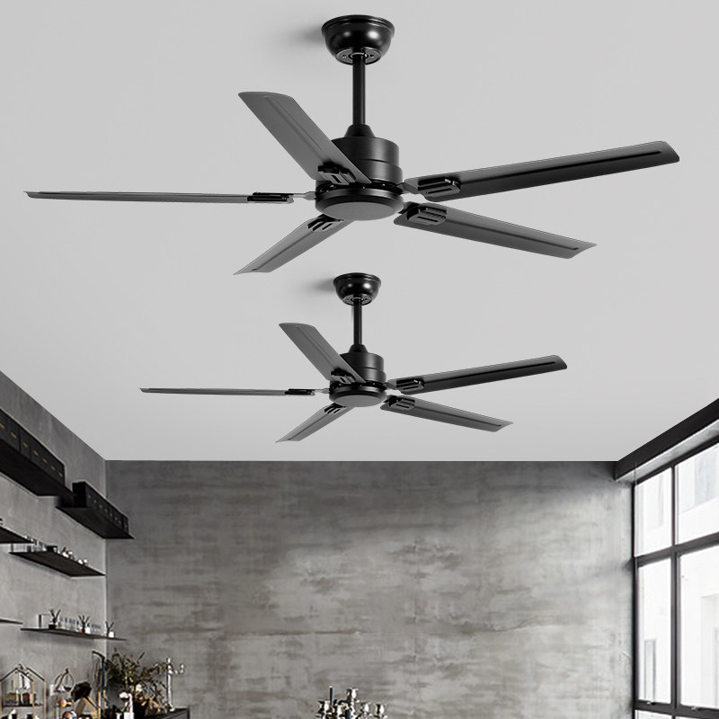 Black retro ceiling fan large wind industrial stainless steel household commercial fan dining room living room with electric fan without lamp