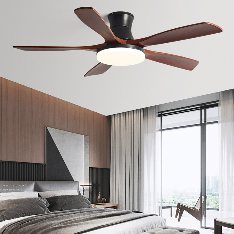 Five-leaf silent wind ceiling fan solid wooden restaurantBedroom fan lightsHousehold living room with lamp in one ceiling fan
