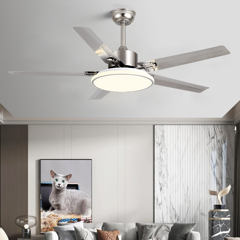Modern minimalist industrial fan light Home Living room Dining Room Dining Room Stainless Steel Frequency Conversion Ceiling Fan Lamp Large Wind Fan Chandelia