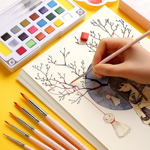 博格利诺 Акварель, мелки, кисть для письма, пигментированный комплект, гуашь, мел, профессиональный художественный лайнер для начинающих для школьников, ручная роспись