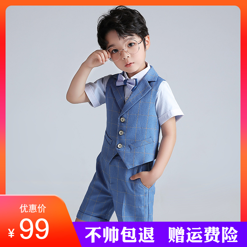 Children Small Host Piano Costume Kid 6 Gown 7 Boys Summer 8 Boys 9 Years 10 Short Sleeves Cuddler Bag Suit