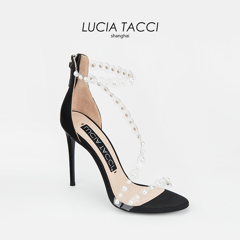 LUCIA TACCI Original Design Red Carpet Collection Black PVC Pearl Fairy Elegant Stiletto heel