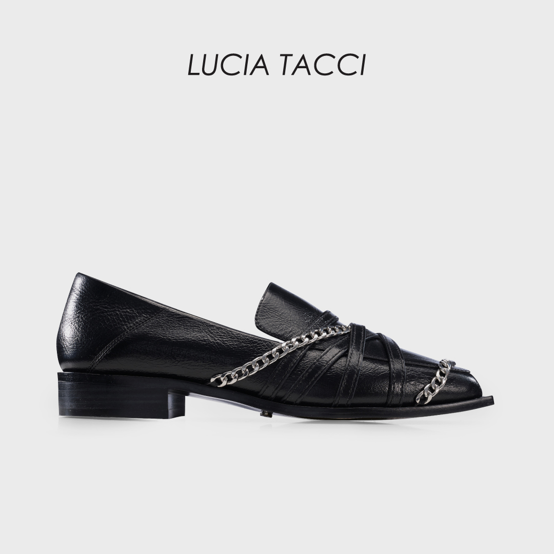 LUCIA TACI Original Design Sheepskin Metal Trim With Casual Fashion Lego Shoes Single Shoes