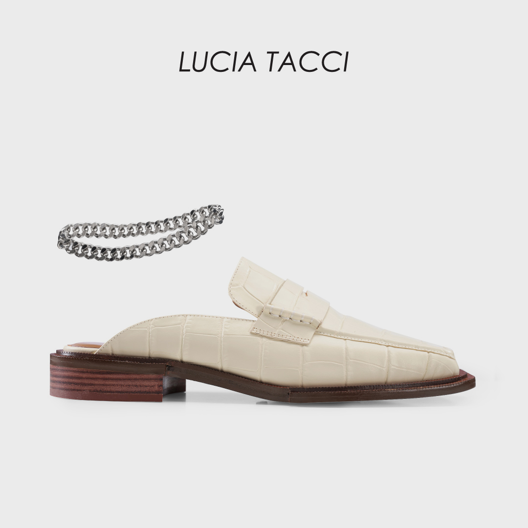 LUCIA TACI Original design Crocodile embossing cow leather metal decorative square head sloth Mueller cool Drag