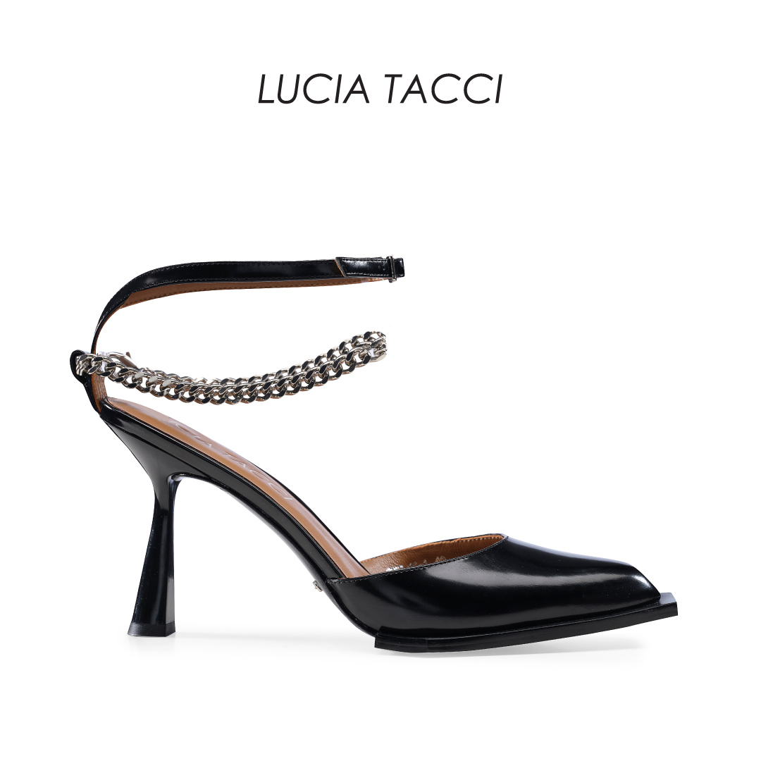 LUCIA TACI Original Designer Brand Bull Leather Metal Decorated Wine Glass Fine High Heel Sandal Women