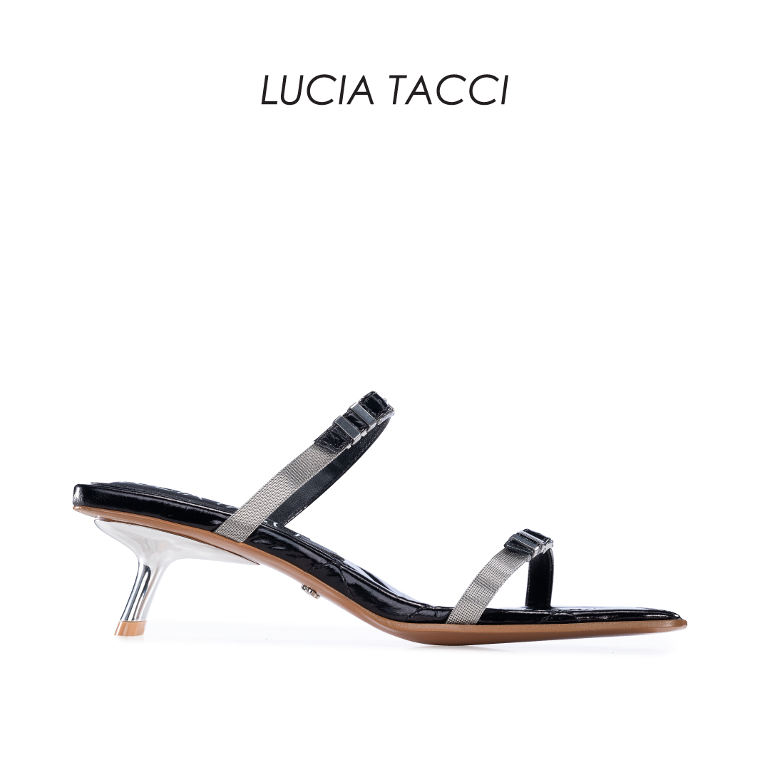 LUCIA TACI Original design cow leather metal decorative square head with cat heel cool and sandal women