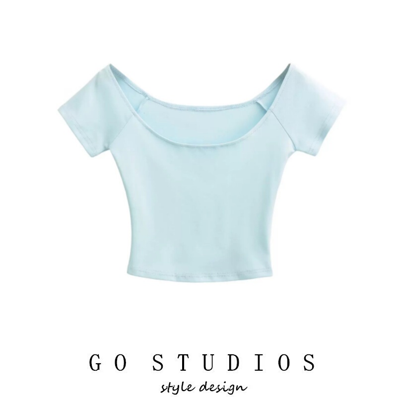 Jazz Dance Hottie Sexy Off-Shoulder Short-Sleeve T-Shirt for Women, Pure Desire Style Short Crop Top, Tight-Fitting Short Top