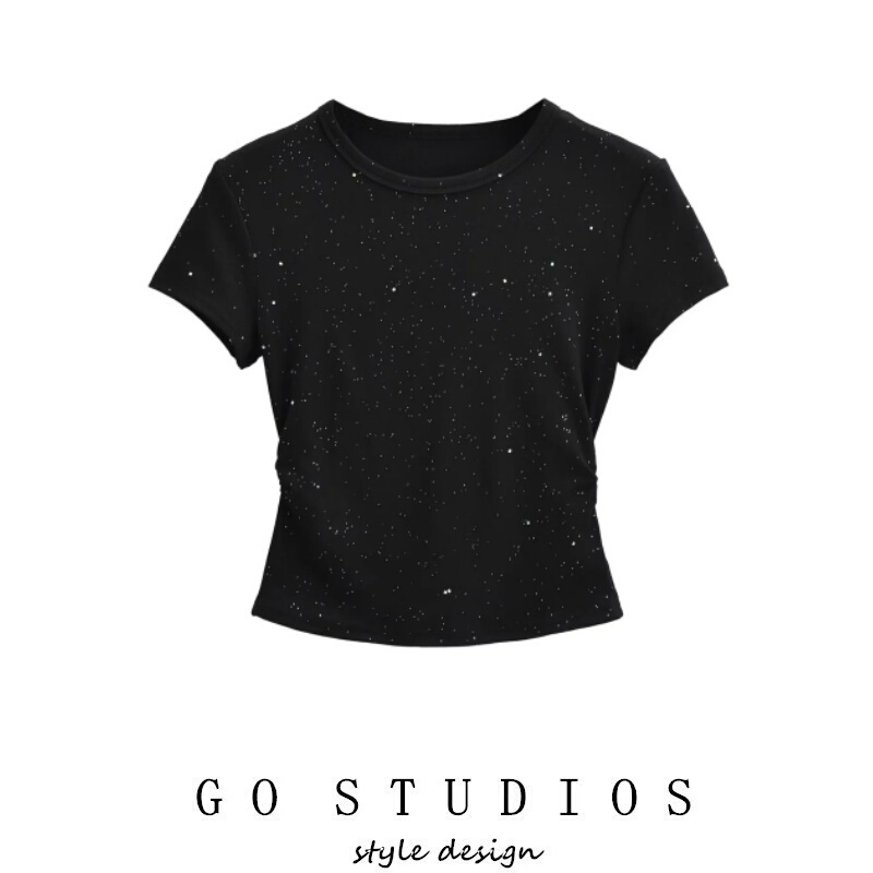 Jazz Street Dance Korean Dance Slim-Fit Top with Starry Rhinestones, Tight-Fitting, Slimming, Comfortable and Stretchy Short Style Hot Girl Short-Sleeve T-Shirt for Women Jazz Street Dance Korean Dance Slim-Fit Top with Starry Rhinestones, Tight-Fitting, Slimming, Comfortable and Stretchy Short Style Hot Girl Short-Sleeve T-Shirt for Women