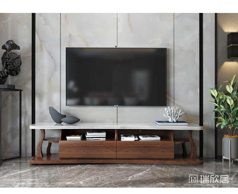 Tủ bếp gỗ rắn Bắc Âu hiện đại tối giản căn hộ nhỏ bằng đá cẩm thạch Tủ TV kết hợp bàn cà phê - Bộ đồ nội thất giường ngủ thông minh