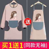 Apron 2021 new apron waist skirt kitchen cute cover household kitchen long-sleeved waterproof and oil-proof spring section