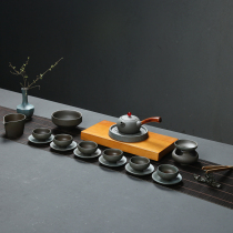 ZYRODIA household ceramic kung fu tea set set coarse pottery teapot tea wash tea cup cushion the road cup set
