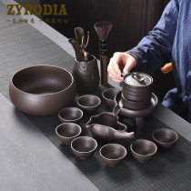 ZYRODIA purple sand teapot Stone Mill semi-automatic lazy kung fu tea set set home ancient rhyme tea set
