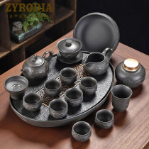 ZYRODIA home kung fu purple sand relief dragon and phoenix Chengxiang Chinese tea set set black mud teapot tea plate set
