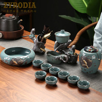 ZYRODIA Go Kiln Automatic Kung Fu Tea Set Ice Cracking Ceramic Lazy Tea Maker Rotating Teapot Filtering Ru Kiln