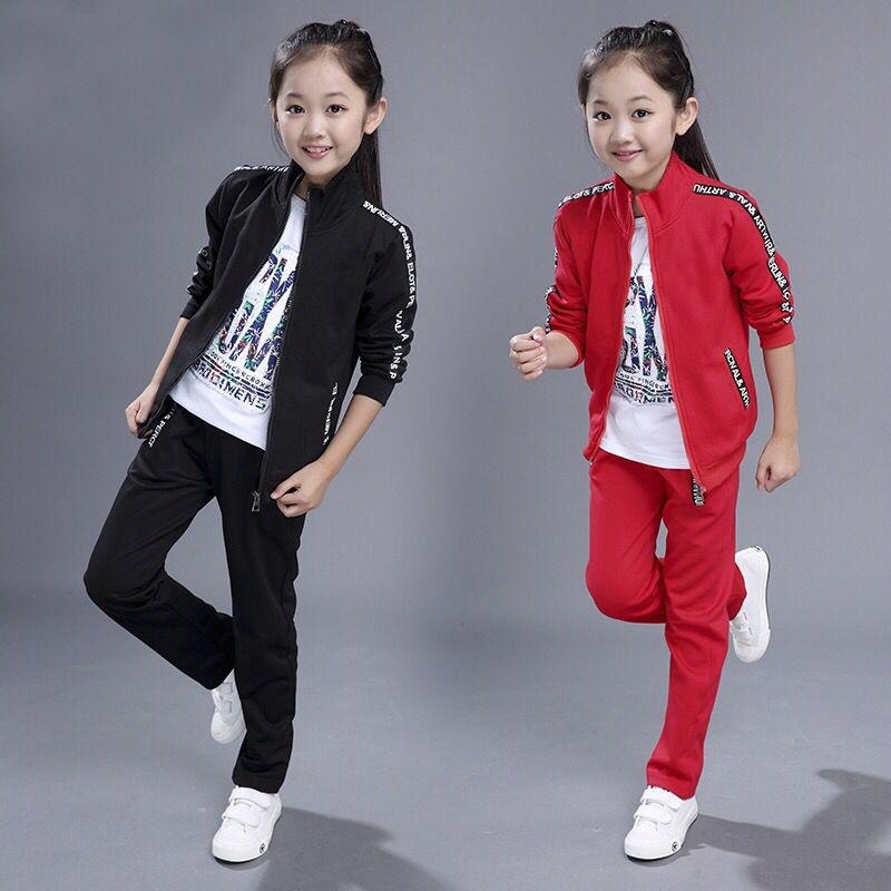 . (Tops và quần) Boys and Girls Sportswear Hai mảnh bộ mùa xuân mới và mùa thu childrens đồng phục học sinh đặt bình thường.