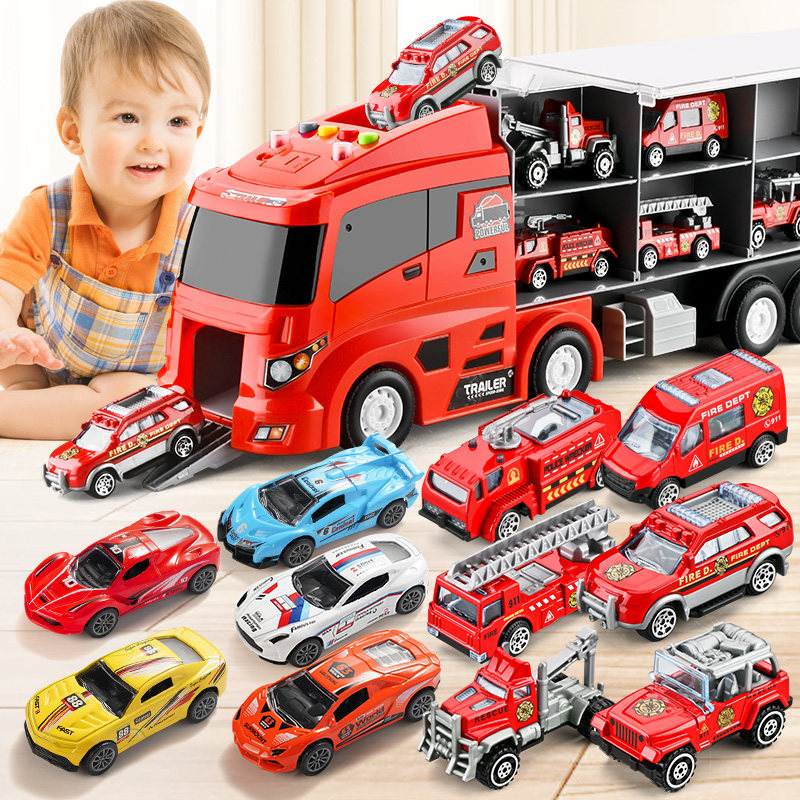 Children's multifunctional fire toy toy car suit boy small car alloy puzzle container truck baby all types of car