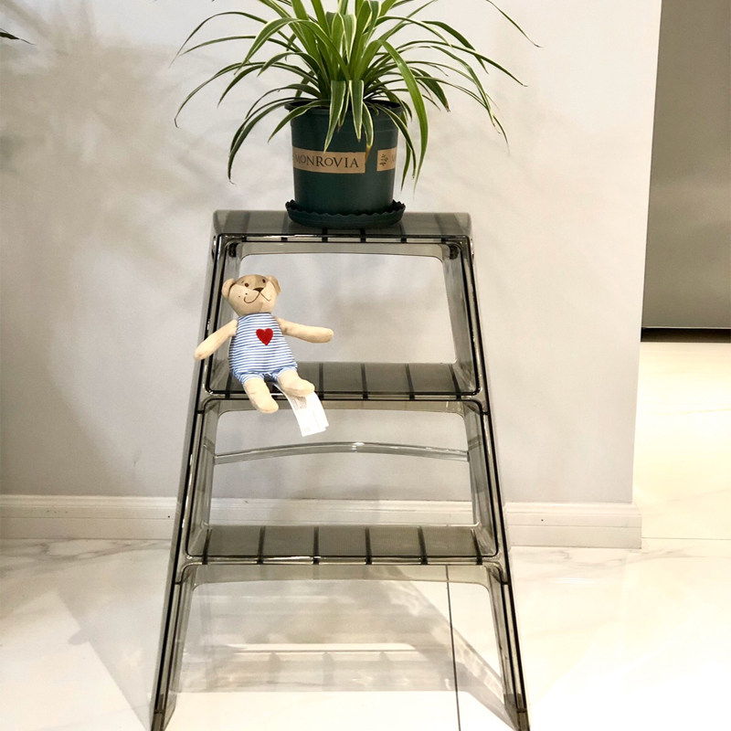 Transparent household ladder collapsible indoor three-step ladder non-slip pedal ladder ghost chair acrylic bookshelf flower frame