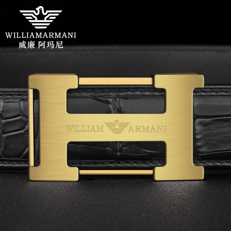 William Manny men's leather strap avocado leather smooth buckle genuine leather upscale lavish youth pants belt