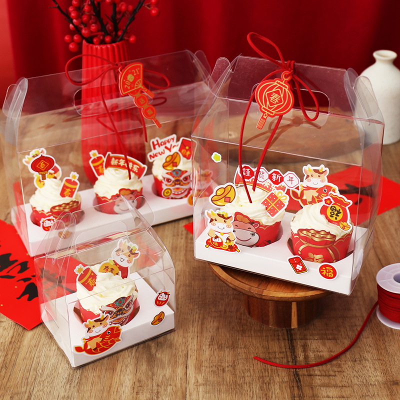 2022 New Year Cup Cake Box 1 grain 2 full transparent hand Mafin Box Pudding Cup Cake Package
