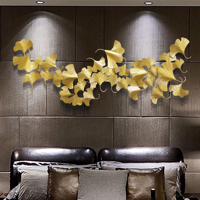 New Chinese wrought iron ginkgo leaf hotel living room background wall decoration Wall Wall pendant decoration wall decoration