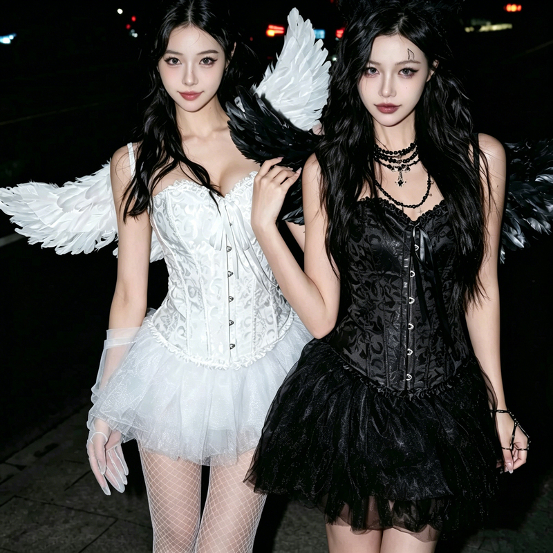 Sweet Girl~ Beautiful Girl's Fishbone Skirt! Halloween Cosplay Costume Little Devil Angel Outfit Best Friend Set Tutu Skirt