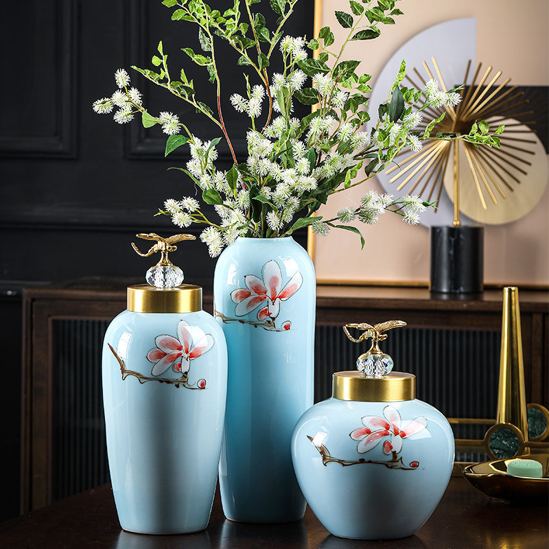 New Chinese-style ornaments storage tank Jingdezhen high temperature hand-painted ceramic study living room club TV cabinet decoration