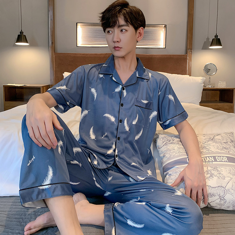 Pajamas men's summer cotton short-sleeved Korean version plus fertilizer plus size 200 catties fat loose thin home clothes suit