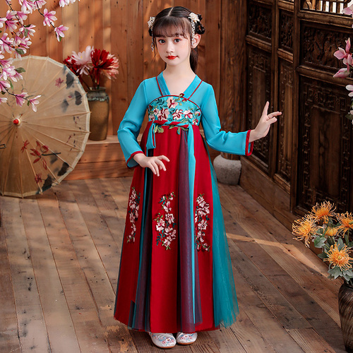 Girls ancient Chinese costume Chinese style childrens costume ancient dress childrens super fairy Tang dress Ru skirt long sleeve season