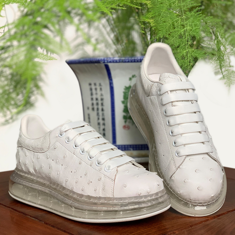 Genuine Ostrich Leather White Shoes for Men and Women, Versatile Breathable Air-Cushion Shock-Absorbing Casual Sports Shoes