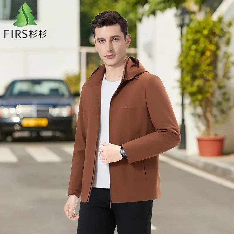 Firs/Sheeshan Men's Spring and Autumn Hooded Loose Casual Versatile Business Windproof Softshell Outdoor Jacket
