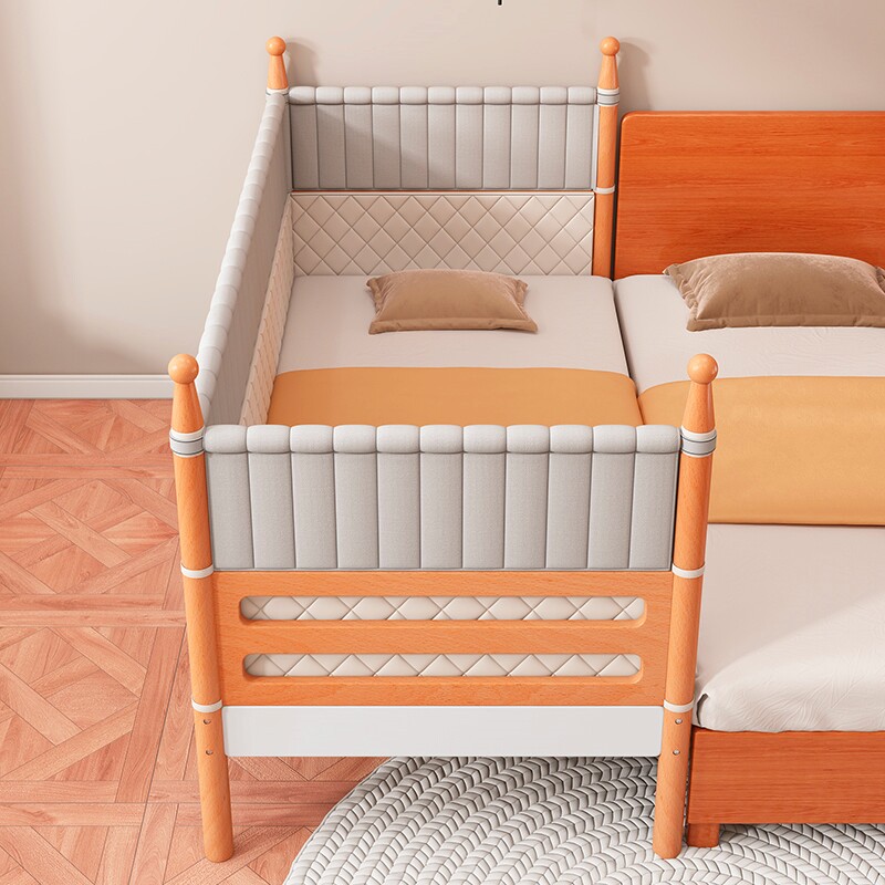 Solid wood high guardrail children's bed with bed circumference crib seamless big bed widening bed single baby cot splicing bed