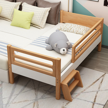 Custom-made solid wood beech childrens bed boys and girls single with guardrail widening small bedside bed baby stitching big bed