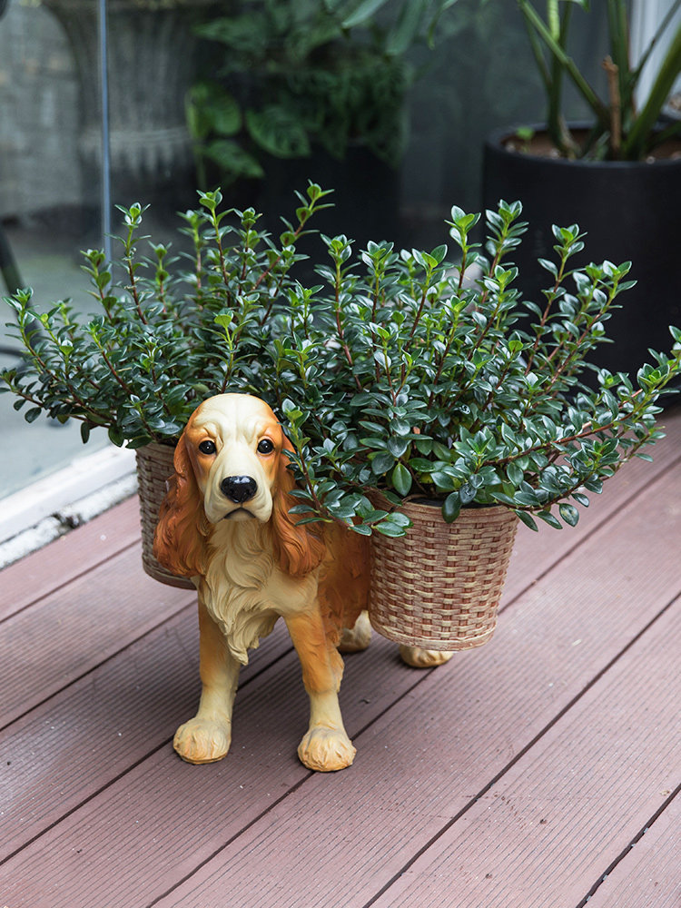 Home beautiful creative flower pot ornaments European living room decoration Resin dog floor-to-ceiling flowers A few flower racks Home furnishings