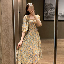 Fairies supersenssen sweet beauty hymn dress 2021 Summer new style comeback crummy Snow spinning square collar long skirt woman