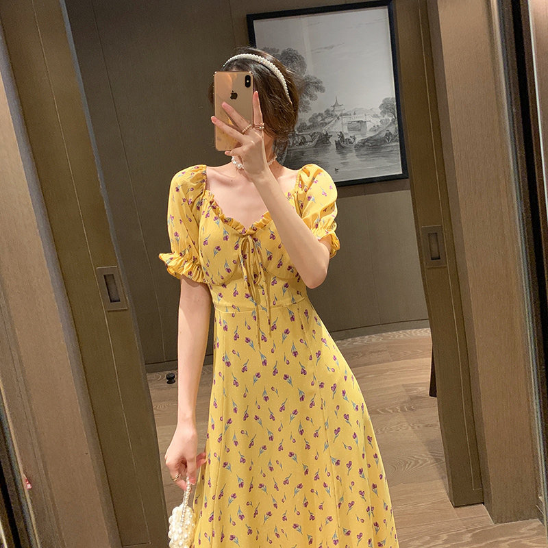 Fairy spirit super fairy dress floral skirt 2022 summer new French sweet and gentle wind first love skirt female