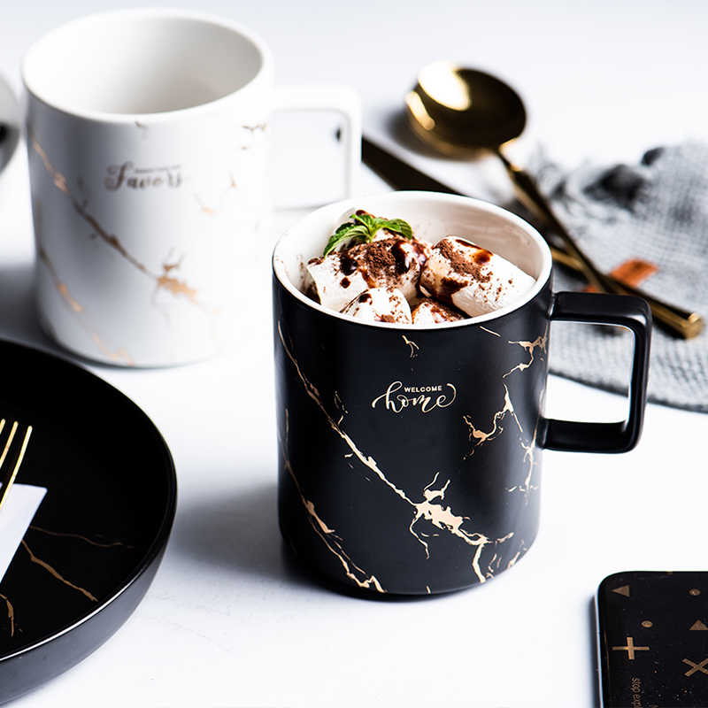 Nordic crack in marble ceramic coffee cup keller set contracted cup cup plate glass office
