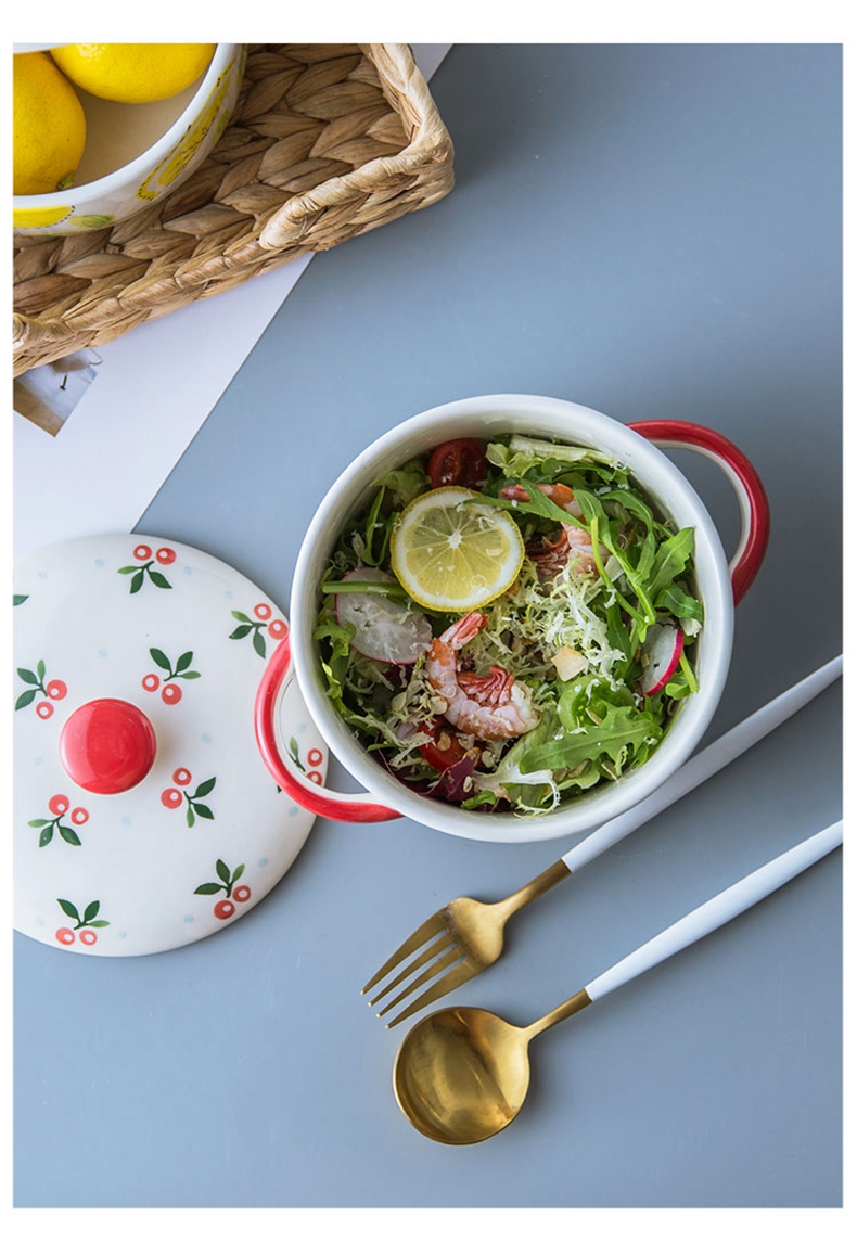 Hand - made cherry rainbow such as bowl with cover mercifully dormitory, lovely home with cover ceramic bowl Japanese ears big bowl of soup bowl