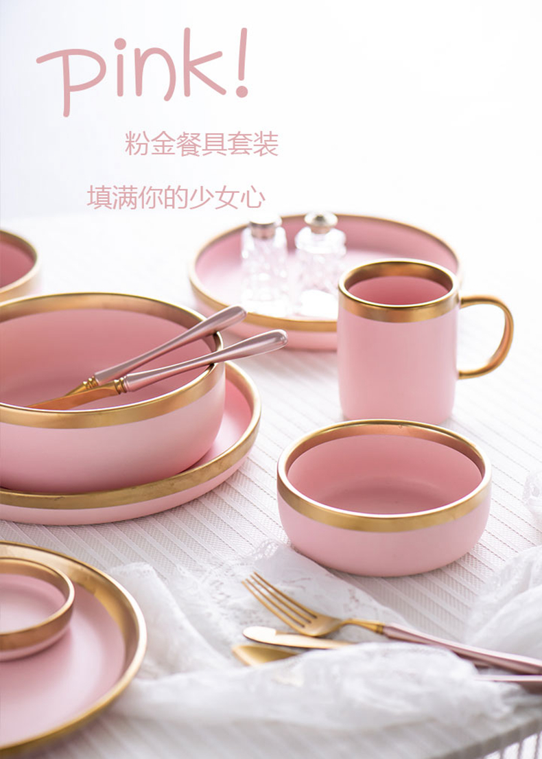 The Nordic household contracted pink up phnom penh ceramic tableware soup plate to use western - style food dish dishes bowl dish dish to send his knife and fork