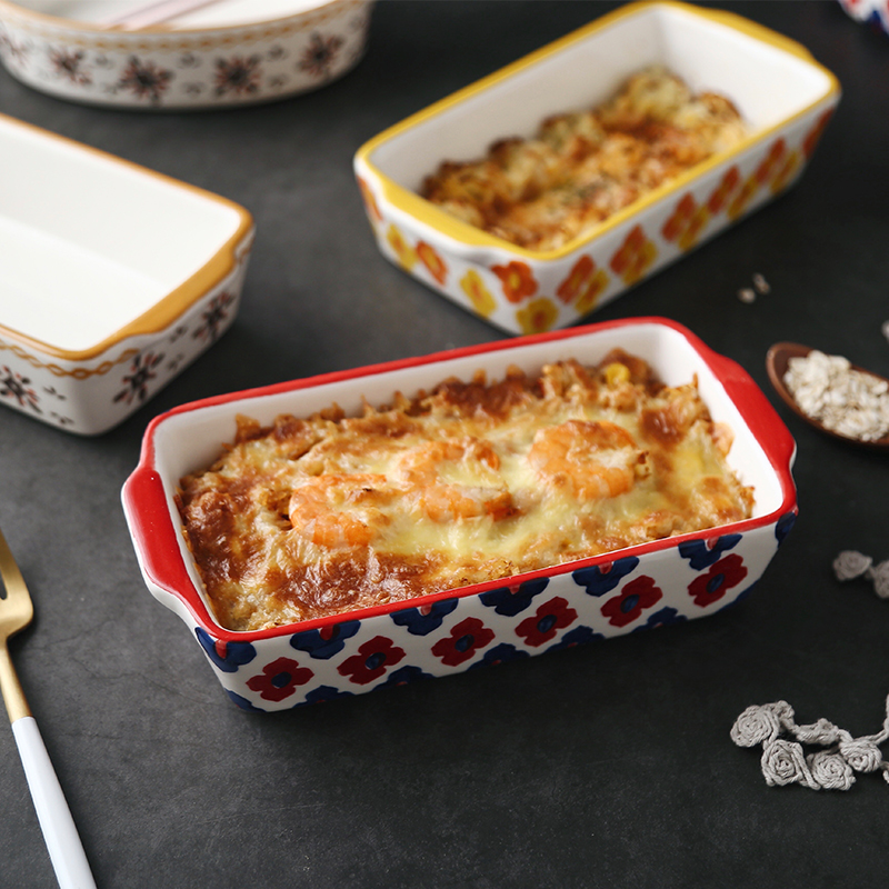 Ears rectangle plate ceramic baking oven with cheese baked FanPan with American baking utensils creative dish