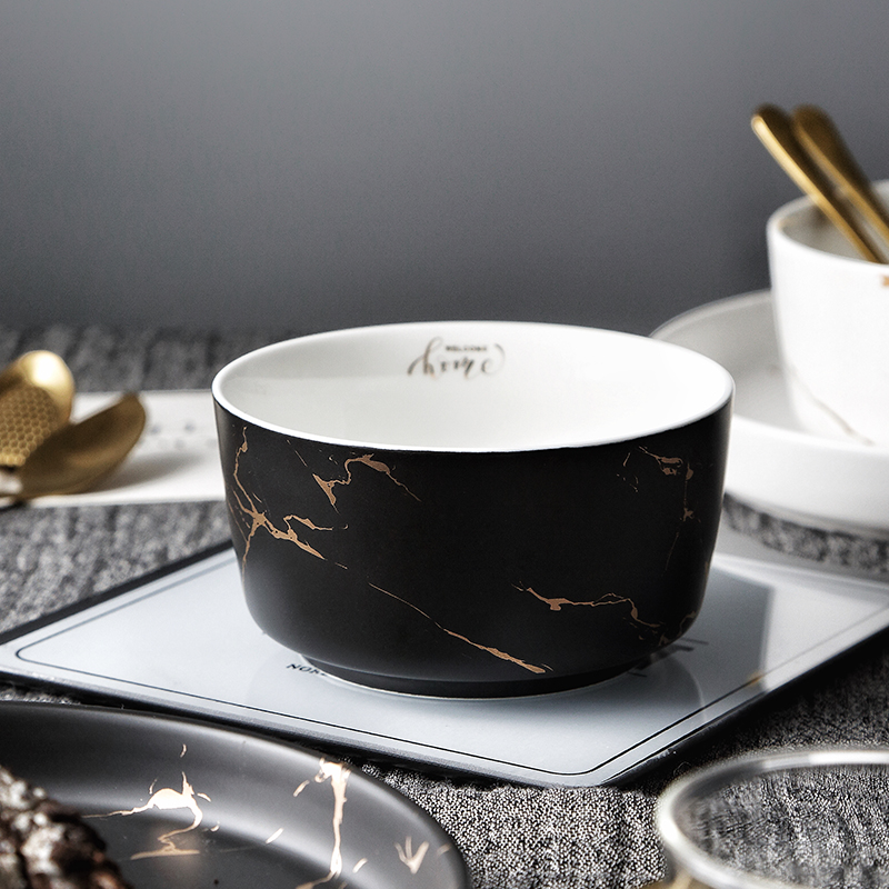 The Nordic household paint edge marble ceramic bowl bowl creative salad bowl of beef noodles in soup bowl dish bowl of rice bowls