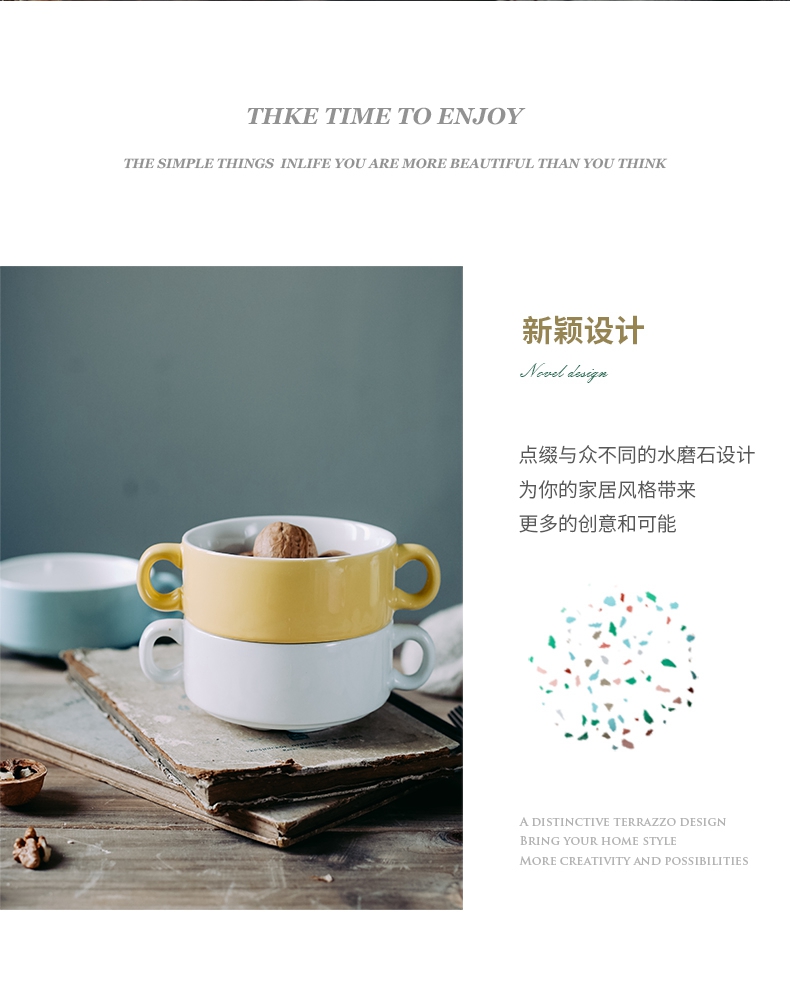 Contracted ceramic ears breakfast cereal bowl dessert bowl of soup bowl of porridge bowl of steaming roast home steamed egg bowl bowl of stew dessert bowl